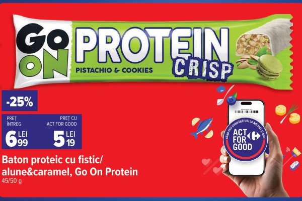 Baton proteic cu fistic/alune&caramel, Go On Protein