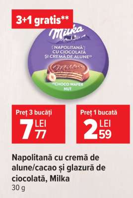 Napolitană cu cremă de alune/cacao și glazură de ciocolată, Milka