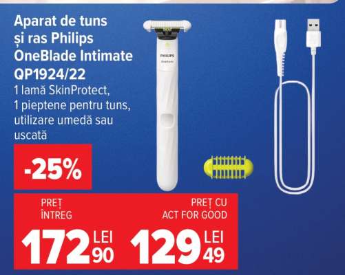 Aparat de tuns și ras Philips OneBlade Intimate QP1924/22