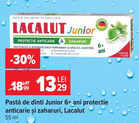 Pastă de dinți Junior 6+ ani protecție anticarie și zaharuri, Lacalut