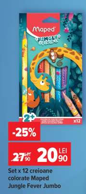 Set x 12 creioane colorate Maped Jungle Fever Jumbo