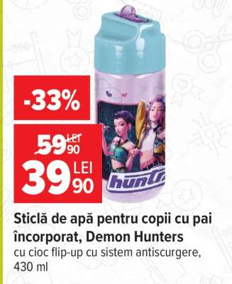 Sticlă de apă pentru copii cu pai încorporat, Demon Hunters