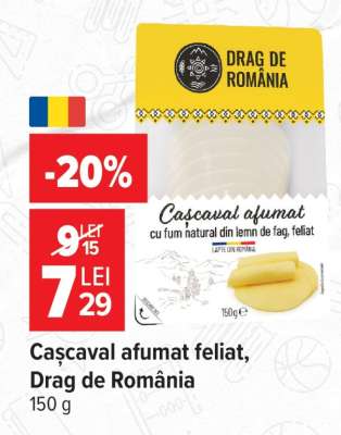 Cașcaval afumat feliat Drag de România