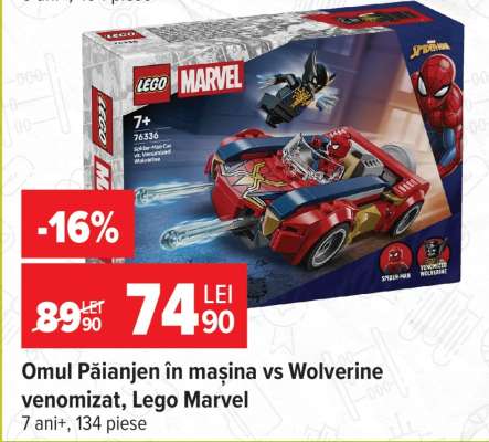 Omul Păianjen în mașina vs Wolverine venomizat, Lego Marvel