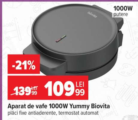 Aparat de vafe 1000W Yummy Biovita