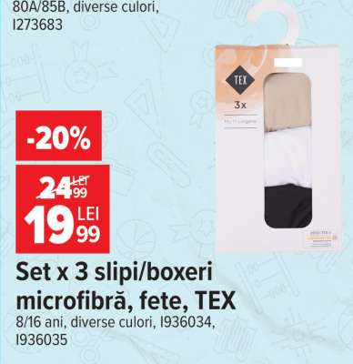 Set x 3 slipi/boxeri microfibră, fete, TEX