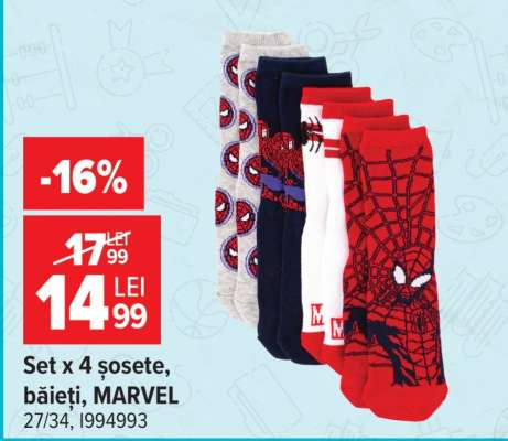 Set x 4 șosete, băieți, MARVEL