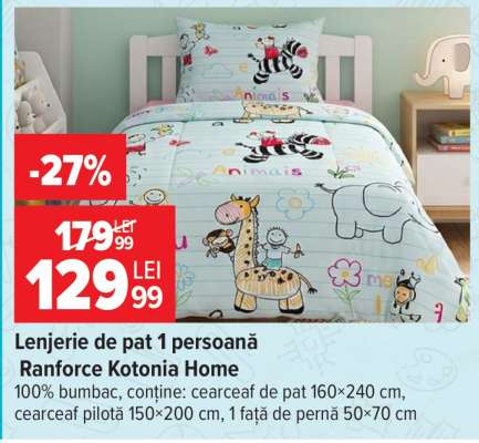 Lenjerie de pat 1 persoană Ranforce Kotonia Home