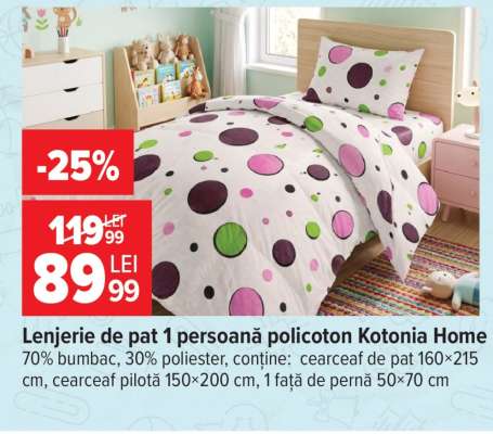 Lenjerie de pat 1 persoană policoton Kotonia Home