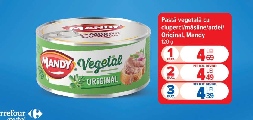 Pastă vegetală cu ciuperci/măsline/ardei Original, Mandy