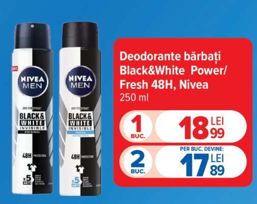 Deodorante bărbați Black&White Power/Fresh 48H, Nivea