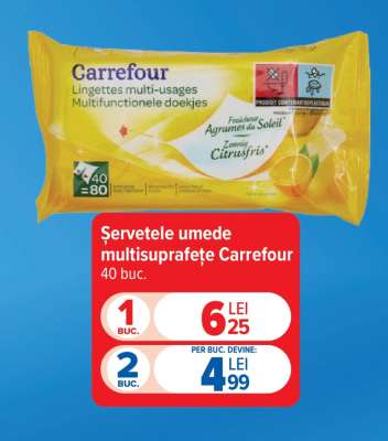 Șervețele umede multisuprafețe Carrefour 40 buc.