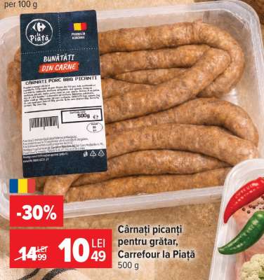 Cârnați picanți pentru grătar, Carrefour la Piață