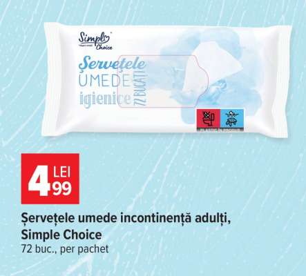 Șervețele umede incontinență, adulți, Simple Choice