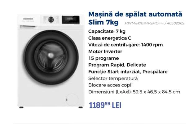 Mașină de spălat automată Slim 7kg