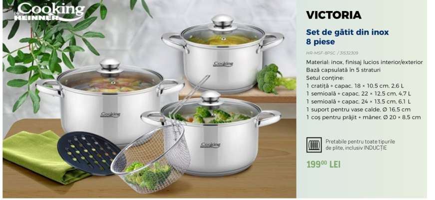 VICTORIA Set de gătit din inox 8 piese