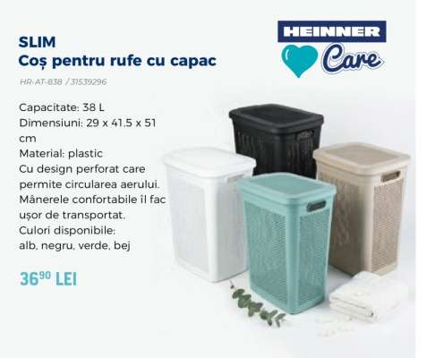 SLIM COȘ PENTRU RUFE CU CAPAC