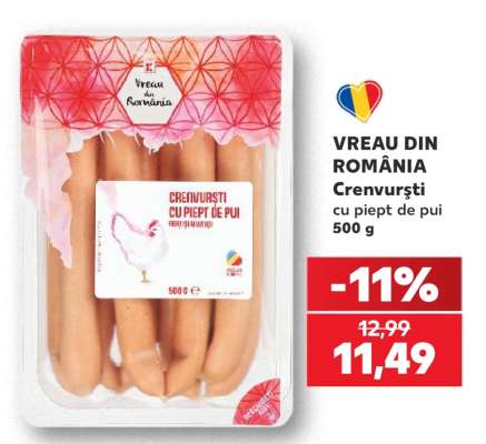 VREAU DIN ROMÂNIA Crenvurști cu piept de pui 500 g