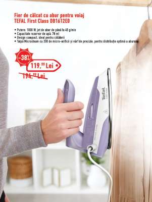 Fier de călcat cu abur pentru voiaj TEFAL First Class DB1612E0