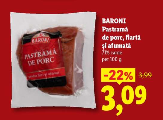 BARONI Pastramă de porc, fiartă și afumată