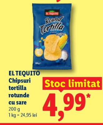 EL TEQUITO Chipsuri tortilla rotunde, cu sare