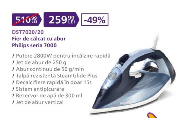 DST7020/20 Fier de călcat cu abur Philips seria 7000