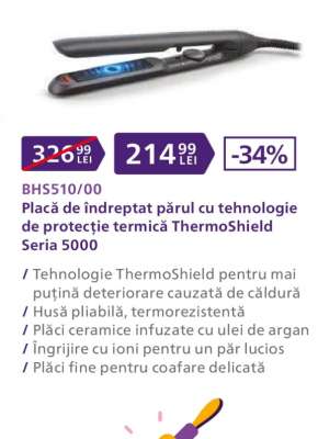 BHS510/00 Placă de îndreptat părul cu tehnologie de protecție termică ThermoShield Seria 5000