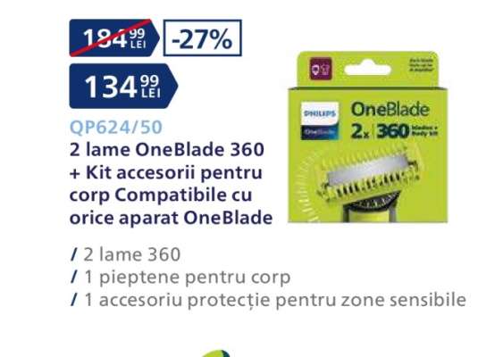 2 lame OneBlade 360 + Kit accesorii pentru corp