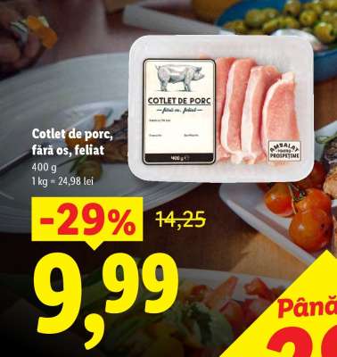 Cotlet de porc fără os, feliat