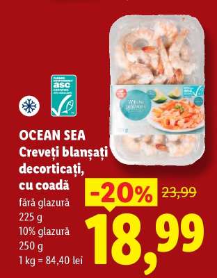OCEAN SEA Creveți blanșați decorticați, cu coadă