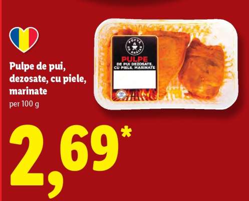 Pulpe de pui, dezosate, cu piele, marinate