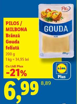 PILOS / MILBONA Brânză Gouda feliată