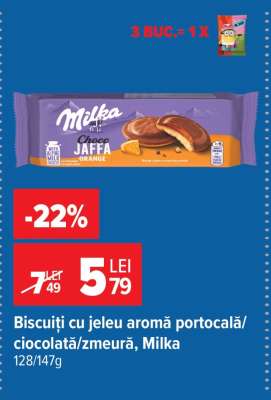 Biscuiți cu jeleu aromă portocală/ciocolată/zmeură, Milka