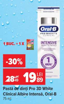 Pastă de dinți Pro 3D White Clinical Albire Intensa, Oral-B