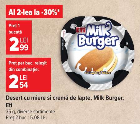 Desert cu miere si cremă de lapte, Milk Burger, Eti