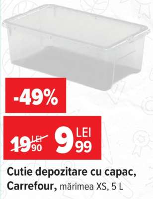 Cutie depozitare cu capac, Carrefour, mărimea XS, 5 L