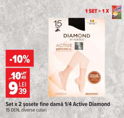Set x 2 șosete fine damă 1/4 Active Diamond