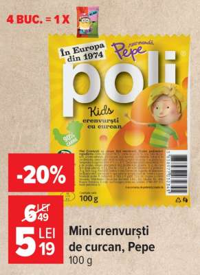 Mini crenvurști de curcan, Pepe