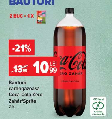 Băutură carbogazoasă Coca Cola Zero Zahăr/Sprite
