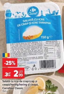 Salată cu icre de crap/crap și ceapă/hering/hering și ceapă, Carrefour Classic