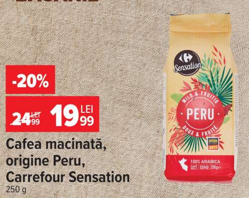 Cafea măcinată, origine Peru, Carrefour Sensation