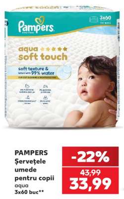PAMPERS Șervețele umede pentru copii aqua 3x60 buc