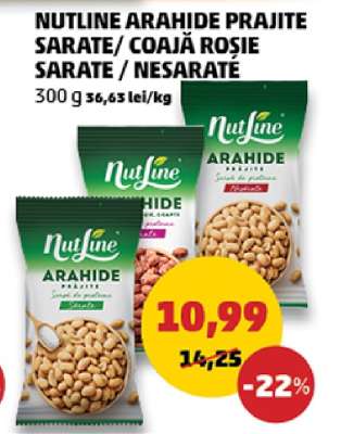 NUTLINE ARAHIDE PRAJITE SARATE/ COAJĂ ROȘIE SARATE / NESARATE