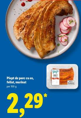Piept de porc cu os, feliat, marinat