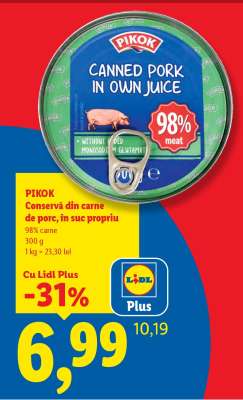 PIKOK Conservă din carne de porc, în suc propriu