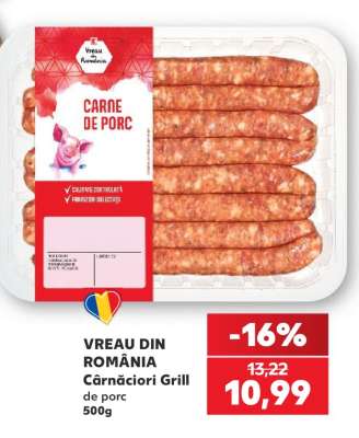 VREAU DIN ROMÂNIA Cârnațiori Grill de porc 500g