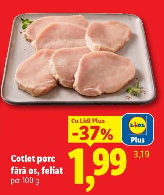 Cotlet porc, fără os, feliat