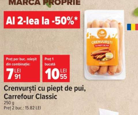 Crenvurști cu piept de pui Carrefour Classic