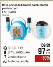 Boxă portabilă karaoke cu Bluetooth pentru copii EM 1040B