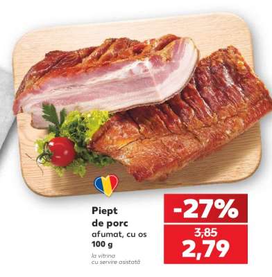 Piept de porc afumat, cu os